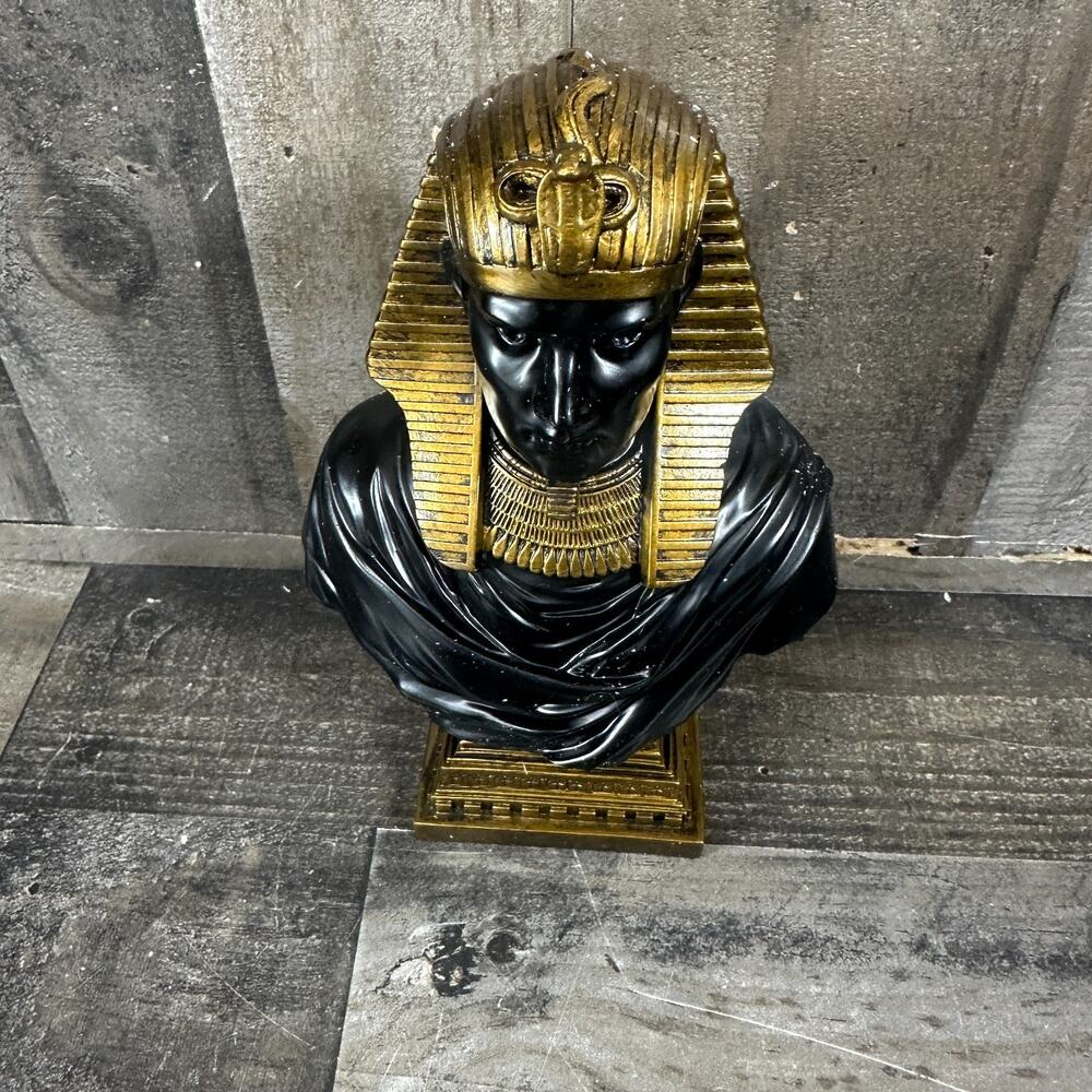 EGYPTIAN ART DECO PHAROAH DACO BUST FINISH GOLD/BLACK 8"